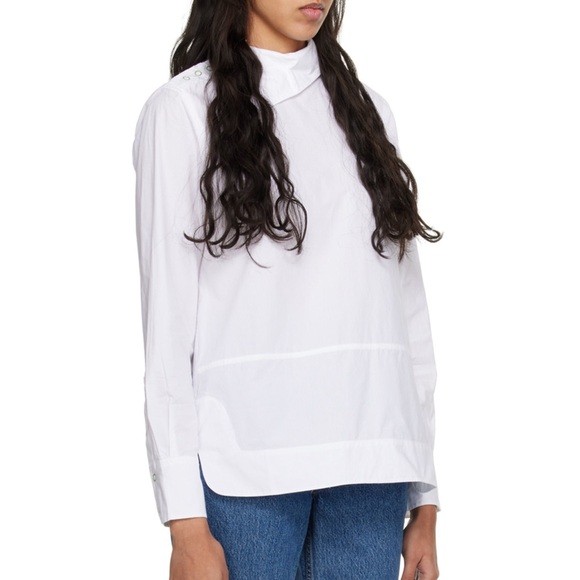 NWOT Ganni White Asymmetric Collar Shirt - Picture 2 of 12